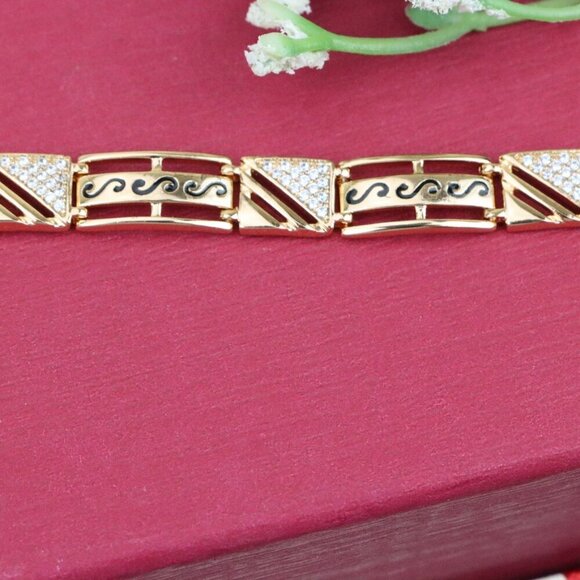 "Rose Gold Geometric Link Bracelet with Black and Crystal Accents, XPBL0810 - Picture 12 of 12